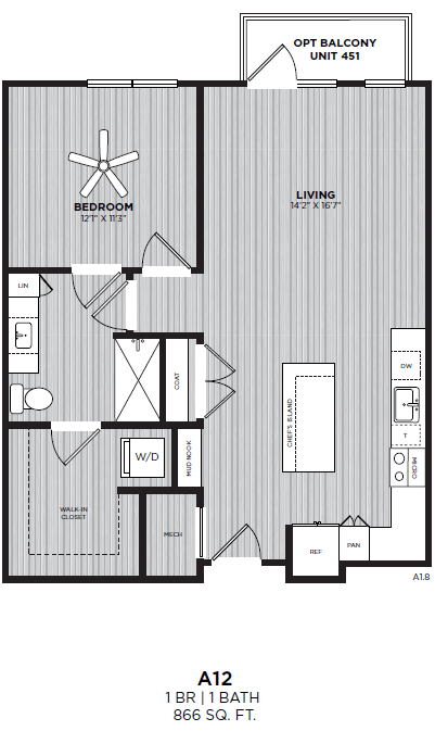 A black and white image of a floor plan for a living space.